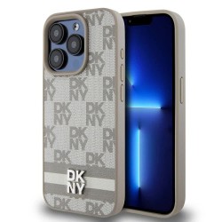 други,аксесоари,dkny,pu,leather,checkered,pattern,and,stripe,iphone,14,pro,phone,case,beige,(beige)