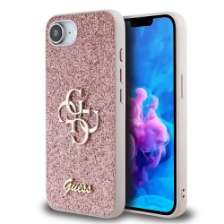 Guess PU Fixed Glitter 4G Metal Logo iPhone 16e phone case - Pink (Pink) други,аксесоари,guess,pu,fixed,glitter,4g,metal,logo,iphone,16e,phone,case,pink,(pink)