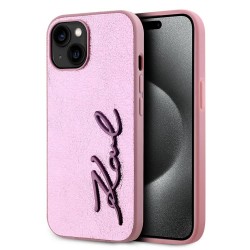 Karl lagerfeld Wrinkled PU Signature Logo iPhone 15 phone case - Pink (Pink) други,аксесоари,karl,lagerfeld,wrinkled,pu,signature,logo,iphone,15,phone,case,pink,(pink)