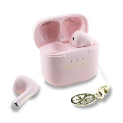 слушалки,слушалки,guess,classic,logo,charm,tws,wireless,earphones,pink