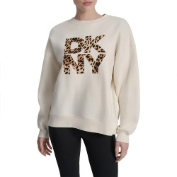 блуза,дамски,блузи,dkny,stacked,animal,print,flocking,logo,long,line,sweatshirt,beige