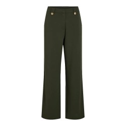 панталони,дамски,панталони,vila,clua,wide,leg,fit,button,high,waist,pants,deep,depths,gold,button,(green)