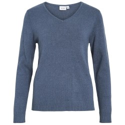 блуза,дамски,пуловери,дамски,плетени,дрехи,vila,ril,v,neck,sweater,blue,(vintage,indigo,dark,melange)