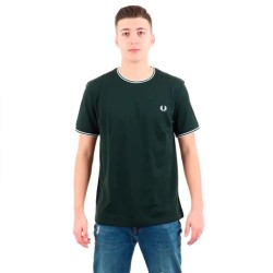 тениска,мъжки,тениски,fred,perry,twin,tipped,short,sleeve,t,shirt,night,green,snow,white,(green)