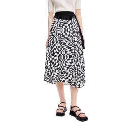 пола,дамски,поли,и,рокли,lily,checkerboard,high,waist,midi,skirt,black,(white)