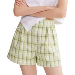 къси,панталони,дамски,панталони,lily,commuter,retro,checkered,shorts,green