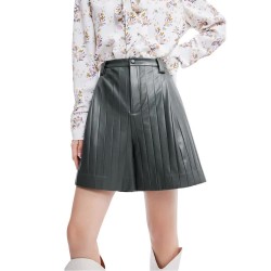 къси,панталони,дамски,панталони,lily,skinny,fit,wide,leg,leather,shorts,gray,green,(green)