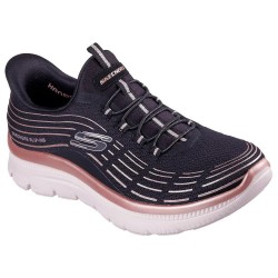 обувки,дамски,маратонки,skechers,summits,plus,soft,luster,slip,on,shoes,black,mesh,rose,gold,trim,(black)