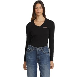 тениска,дамски,тениски,guess,jeans,america,slim,mini,long,sleeve,v,neck,t,shirt,jet,black,a996,(black)