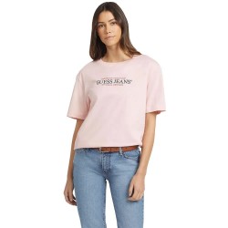 тениска,дамски,тениски,guess,jeans,oversize,american,tradition,short,sleeve,t,shirt,blush,cotton,(pink)