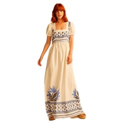 рокля,дамски,поли,и,рокли,&,me,yeva,short,sleeve,long,dress,beige,(white)
