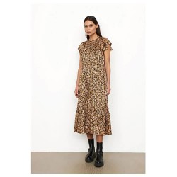 рокля,дамски,поли,и,рокли,second,female,dagmar,short,sleeve,long,dress,brown,(multicolor)