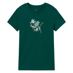 тениска,дамски,тениски,puma,graphic,flowered,cat,short,sleeve,t,shirt,green,terrain