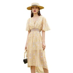 рокля,дамски,поли,и,рокли,lily,printed,v,neck,dress,ginger,(yellow)