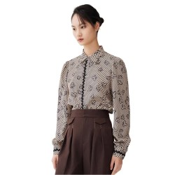 дамски,блузи,дамски,ризи,lily,retro,polka,dot,old,flower,shirt,camel,coffee,(beige)