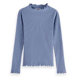 тениска,детски,тениски,scotch,&,soda,mock,ribbed,slim,fit,long,sleeve,t,shirt,blue,(faded,denim)