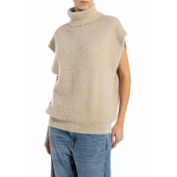 потник,дамски,пуловери,дамски,плетени,дрехи,replay,dk3926.000.g23916,knitted,vest,brown,rice,(beige)