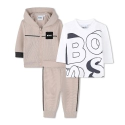 BOSS J52527 set - Beige / White (Off White Marl) детски,екипи,детски,облекла,за,момчета,boss,j52527,set,beige,white,(off,white,marl)