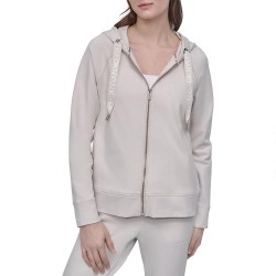 блуза,дамски,блузи,dkny,two,tone,logo,full,zip,sweatshirt,sand,(beige)