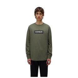 Тениска Napapijri Box Logo long sleeve T-shirt - Green - (Tea Leaf) тениска,мъжки,тениски,napapijri,box,logo,long,sleeve,t,shirt,green,(tea,leaf)