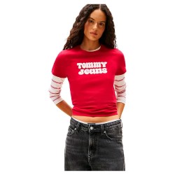 тениска,дамски,тениски,tommy,jeans,essential,logo,2,regular,fit,short,sleeve,t,shirt,ruby,rhubarb