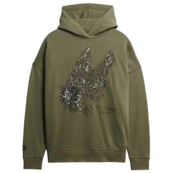 Суичър Superdry Tattoo Embellish Oversize hoodie - Green (Dusty Olive Green) суичър,дамски,блузи,superdry,tattoo,embellish,oversize,hoodie,green,(dusty,olive,green)