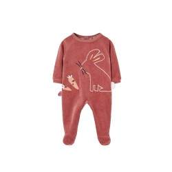 Boboli Velour Long Sleeve Pelele - Pink (Boiler) детски,пижами,boboli,velour,long,sleeve,pelele,pink,(boiler)