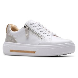 обувки,дамски,маратонки,clarks,shoes,hollyhock,trainers,silver,combi,leather,(white)