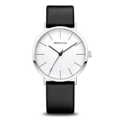 часовник,часовници,bering,13436,404,watch,silver,(black,leather,white)