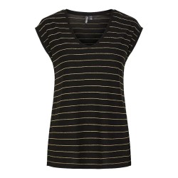 тениска,дамски,тениски,pieces,billo,lurex,stripes,short,sleeve,t,shirt,black,wide,gold,lurex,(black)
