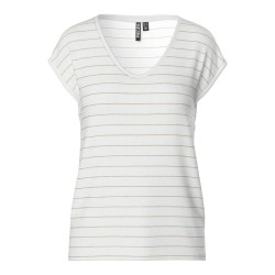 тениска,дамски,тениски,pieces,billo,lurex,stripes,short,sleeve,t,shirt,bright,white,wide,gold,lurex,(white)
