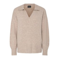 блуза,дамски,пуловери,дамски,плетени,дрехи,pieces,malou,v,neck,sweater,taupe,gray,melange,(beige)