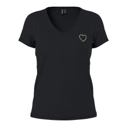тениска,дамски,тениски,pieces,new,billy,short,sleeve,v,neck,t,shirt,black,gold,heart,outline,(black)