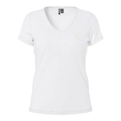 тениска,дамски,тениски,pieces,new,billy,short,sleeve,v,neck,t,shirt,bright,white,gold,heart,outline,(white)