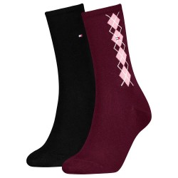 чорапи,дамски,чорапи,tommy,hilfiger,argyle,socks,2,pairs,burgundy,(red,black)