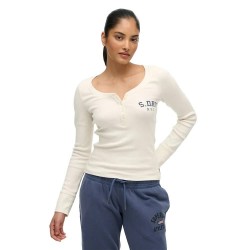 Тениска Superdry Athletic Button Down long sleeve T-shirt - White (Desert Bone Off White) тениска,дамски,тениски,superdry,athletic,button,down,long,sleeve,t,shirt,white,(desert,bone,off,white)