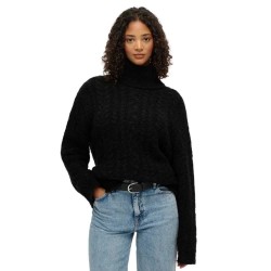 блуза,дамски,пуловери,дамски,плетени,дрехи,superdry,cable,high,neck,sweater,black