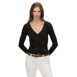 Тениска Superdry Essential Button Thru long sleeve T-shirt - Black (Bison Black) тениска,дамски,тениски,superdry,essential,button,thru,long,sleeve,t,shirt,black,(bison,black)