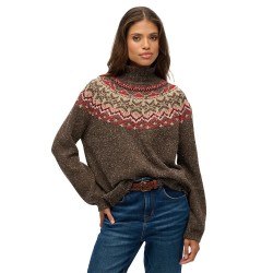 блуза,дамски,пуловери,дамски,плетени,дрехи,superdry,fairisle,high,neck,sweater,brown,(army,dark,brown,multi)