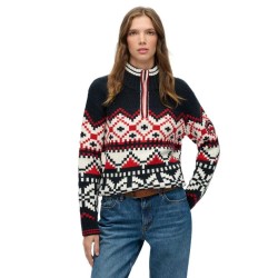 блуза,дамски,пуловери,дамски,плетени,дрехи,superdry,intarsia,half,zip,sweater,eclipse,navy,multi