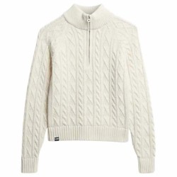Блуза Superdry Slim Cable half zip sweater - Beige (Ecru) блуза,дамски,пуловери,дамски,плетени,дрехи,superdry,slim,cable,half,zip,sweater,beige,(ecru)