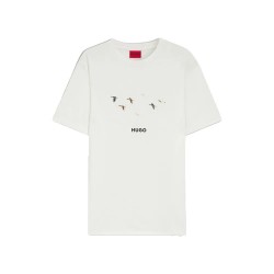 Тениска HUGO Dugolini 10272987 T-shirt - White (Natural) тениска,мъжки,тениски,дамски,тениски,hugo,dugolini,10272987,t,shirt,white,(natural)