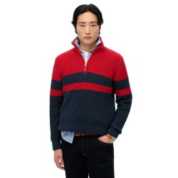 блуза,мъжки,пуловери,superdry,cotton,classics,stripe,henley,half,zip,sweater,navy,red,(red)