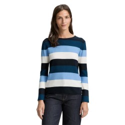 блуза,дамски,пуловери,дамски,плетени,дрехи,tom,tailor,knit,structured,striped,sweater,big,teal,knit,stripe,(blue)