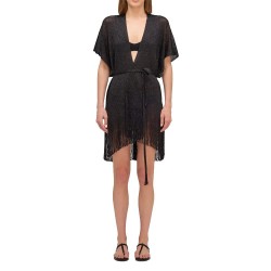 рокля,дамски,поли,и,рокли,sundek,lurex,kaftan,with,strap,short,sleeve,short,dress,black,(black)