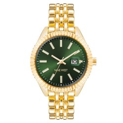 Часовник Nine west NW-2660GNGB Quartz 34 mm woman watch - Golden (Golden / Golden / Green) часовник,часовници,nine,west,nw,2660gngb,quartz,34,mm,woman,watch,golden,(golden,golden,green)