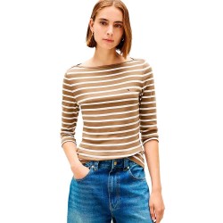 тениска,дамски,тениски,tommy,hilfiger,slim,cody,3,4,sleeve,t,shirt,brown,(nordic,taupe,ecru,stripes)