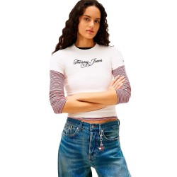 тениска,дамски,тениски,tommy,jeans,ess,logo,1,rib,slim,fit,short,sleeve,t,shirt,beige,(ecru)