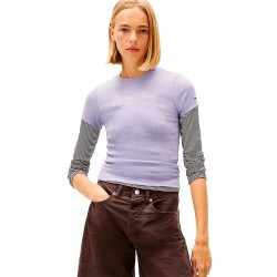тениска,дамски,тениски,tommy,jeans,ess,logo,1,rib,slim,fit,short,sleeve,t,shirt,purple,(periwinkle,dusk)