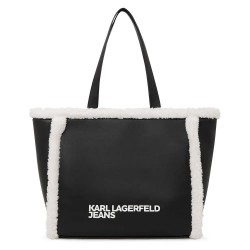 чанта,всички,чанти,karl,lagerfeld,a4w30232,shearling,tote,bag,black,(black,white)
